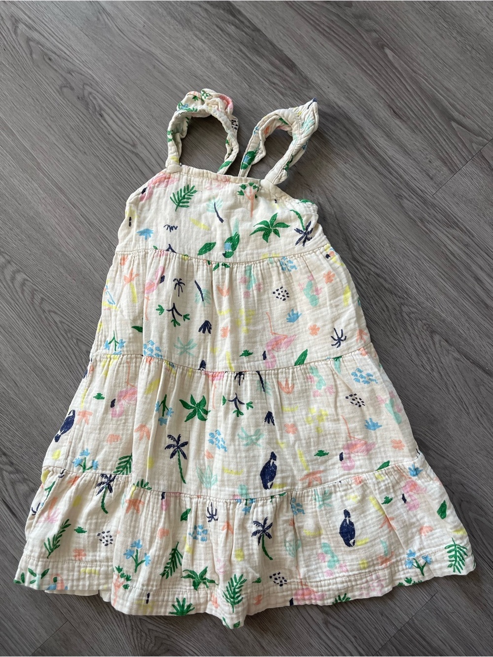 Hanna Andersson Cream Sundress with Multicolor Tropical Print